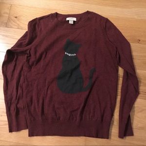 LOFT sweater with black cat with rhinestone collar